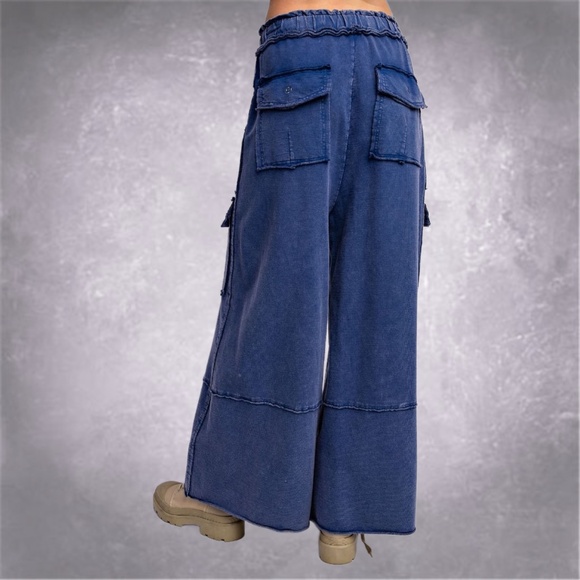 EASEL “Feeling Good Cargos” Mineral Washed Flared Leg, Raw Seams & Hems, Pockets - Picture 6 of 16